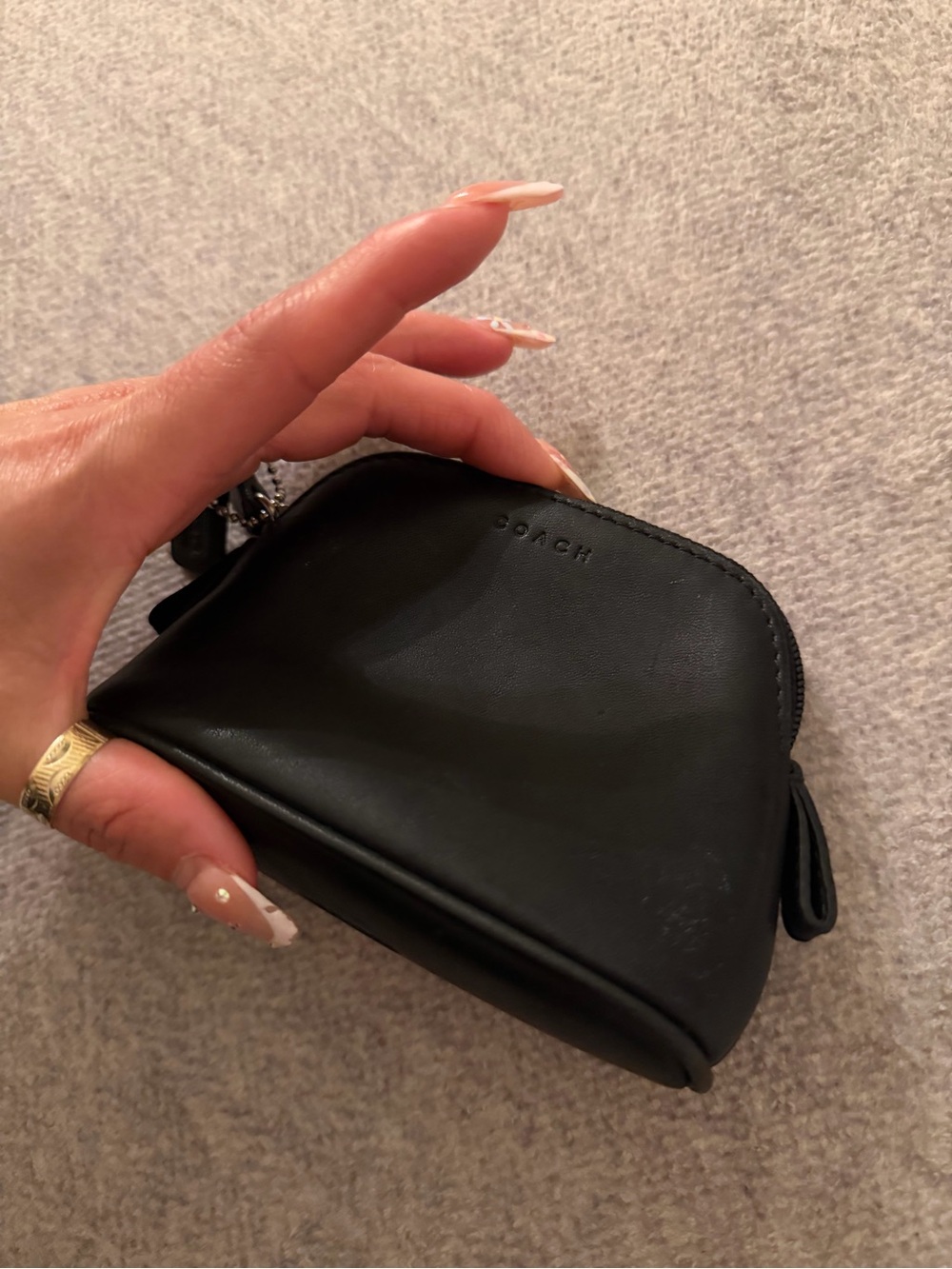 Vintage Coach Black Leather Zip Closure Coin Purse/Travel Pouch/Cosmetic Bag - Picture 8 of 9